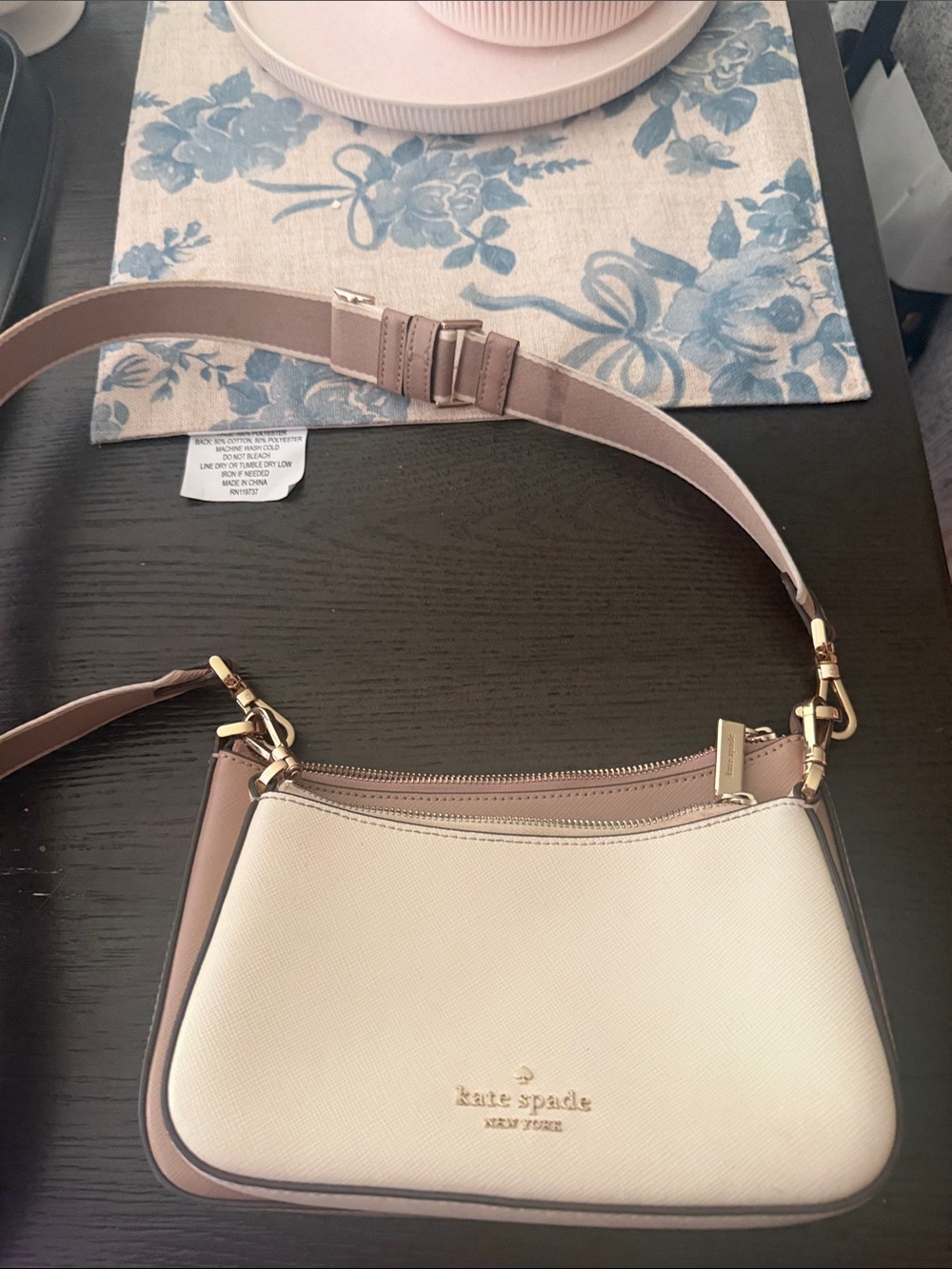 kate spade Two-Tone Cream and Taupe Crossbody Bag with Gold Hardware